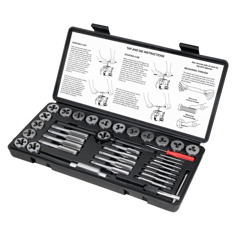 Performance Tool W4002DB 40-Piece Metric Tap And Die Set | Coarse and Fine Threads | Essential Threading Rethreading Tool Kit with Accessories and Storage Case - Image 1